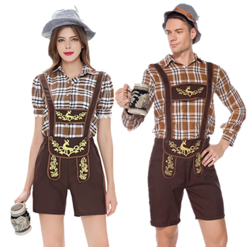 Adult Couples Oktoberfest Lederhosen Costume Parade Tavern Bartender Waitress Outfit Cosplay Carnival Halloween Party Dress