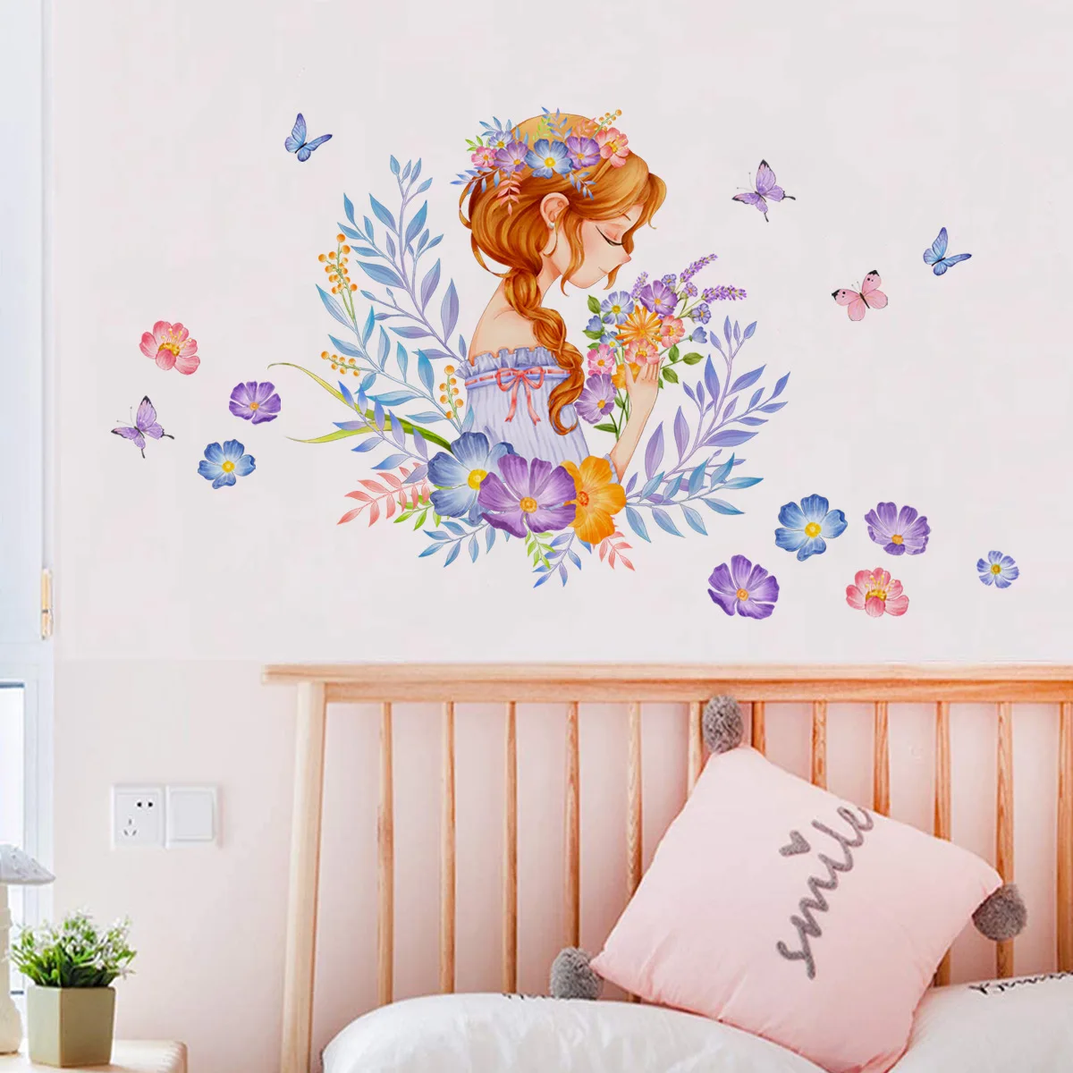 30*90cm Plant Flower Girl Butterfly Wall Stickers Creative Home Decorative Wall Stickers Glass Window Stickers Wallpaper Ms453