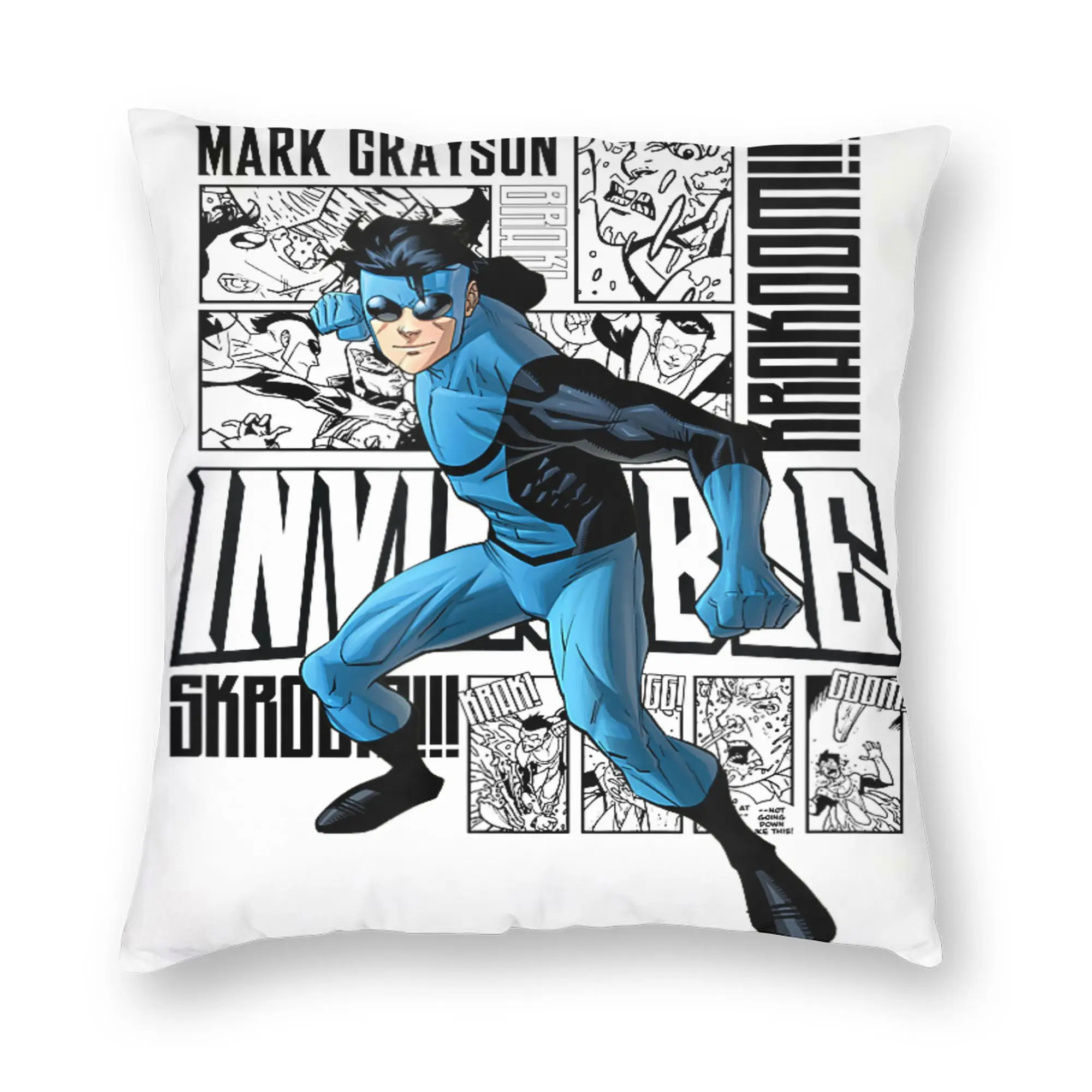 Comic Invincible Blue Suit Collage Pillowcase Printed Cushion Cover Decoration  Throw Pillow Case Cover Home Zipper 45*45cm