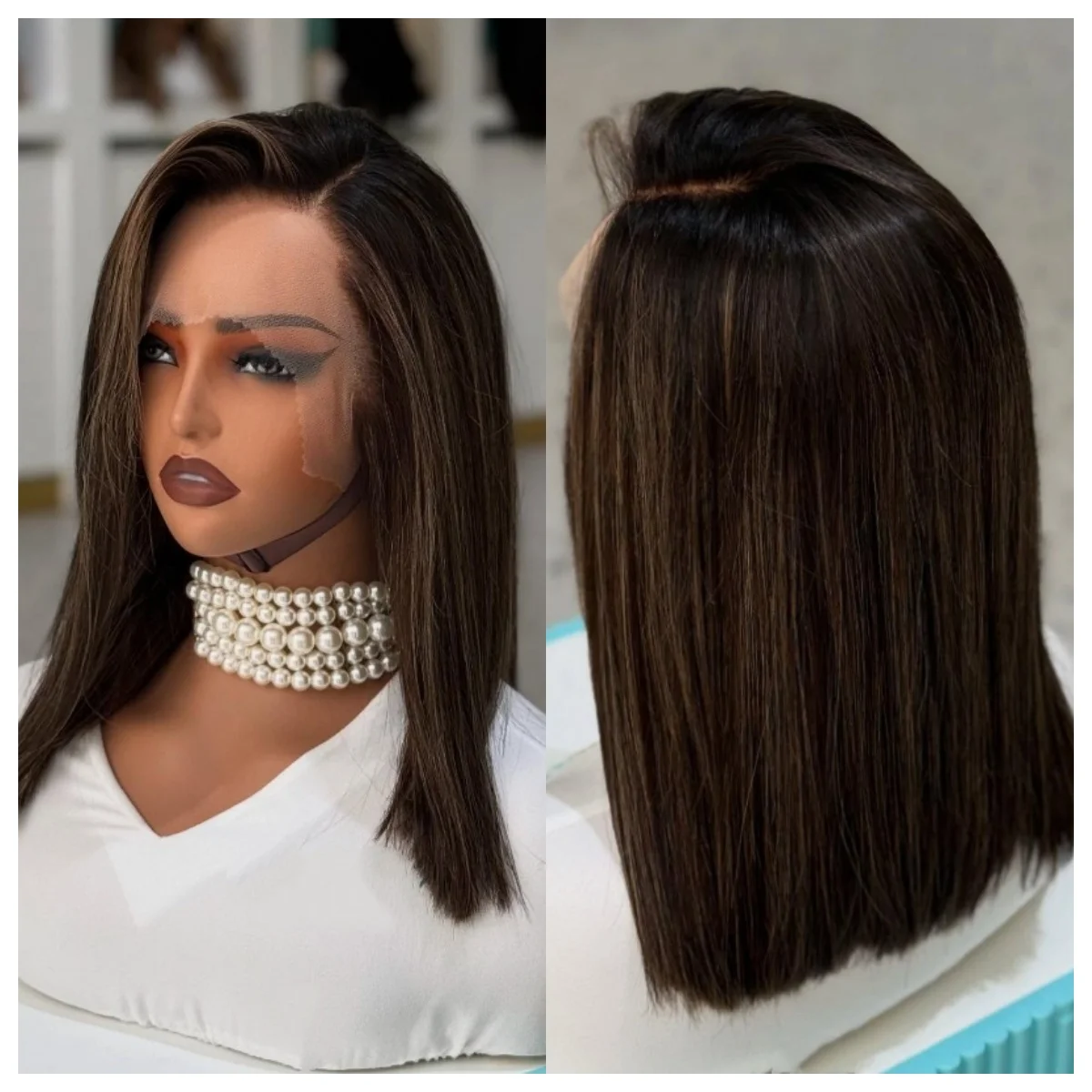 

Synthetic Lace Front Wig for Women Straight Dark Brown Wig For Women Glueless Black Lace Frontal Wig Pre-Plucked Hairline Wig