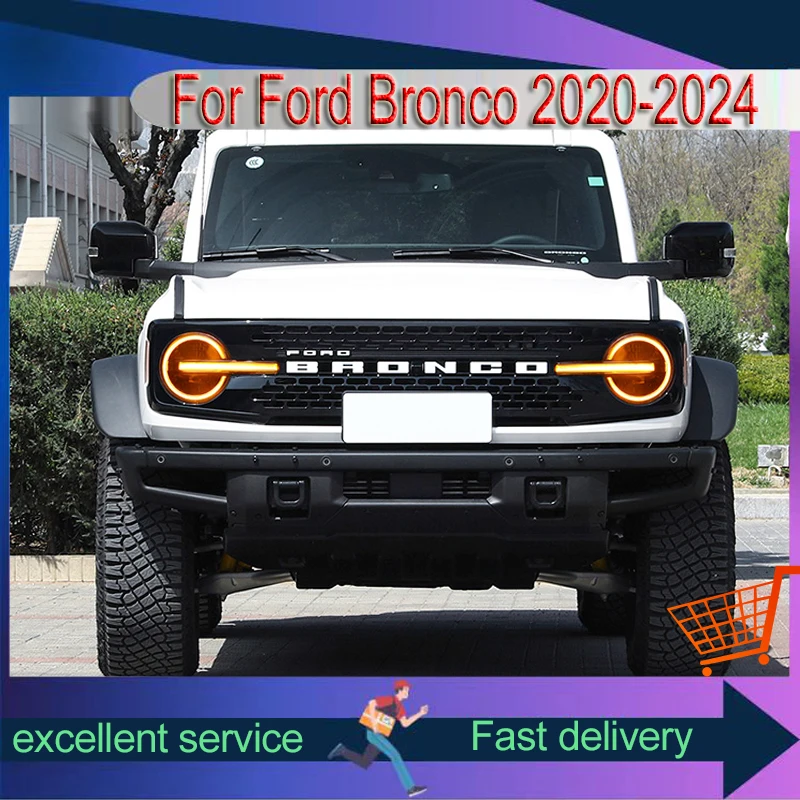 A Pair of Headlights For Ford Bronco 2020-2024 Front Light DRL Head Lamp Vehicle Supplies LED Configure Daylight Car Accessories
