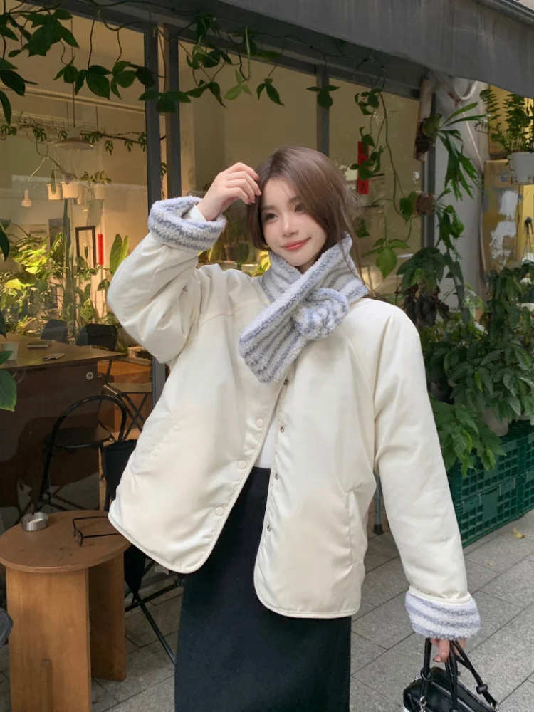 

Double Side Wear Striped Imitation Lamb Wool Cotton Jacket for Women's Korean Jacket Winter 2025 New Versatile Loose Parka