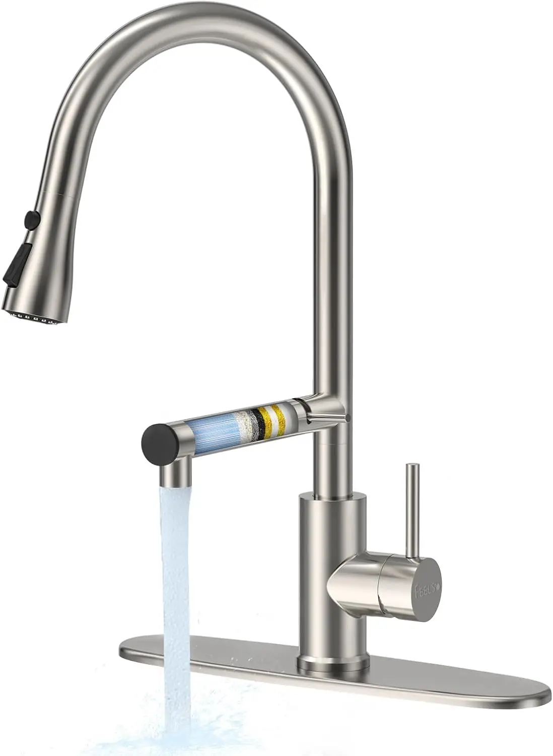 

Upgraded Filter Kitchen Faucet with Pull Down Sprayer, Brushed Nickel High Arc Sink Faucet for Lead and Chlorine Removal