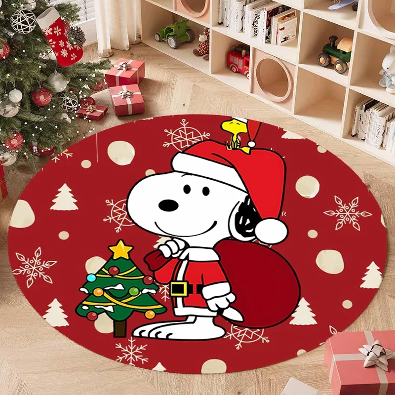 Снупи Рождественский фланелевой круглый напольный коврик Нескользящий ковер аниме детский коврик для гостиной, кухни, ванной, Рождественский домашний декор, подарок
