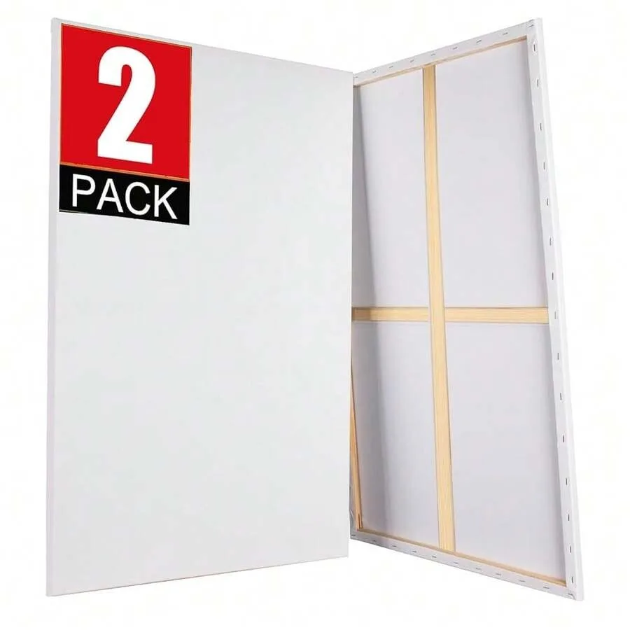 Stretched Canvases For Painting 2 Pack 24x36 Canvas Large Canvas For Painting, White Painting Canvases For Acrylic, Oil, Temper