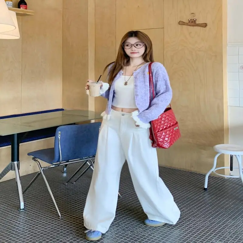 

Korean Embroidered Purple Short Sweater Coat for Women's Autumn Outerwear Small Knitted Cardigan Top Knitwear Fashion Homewear