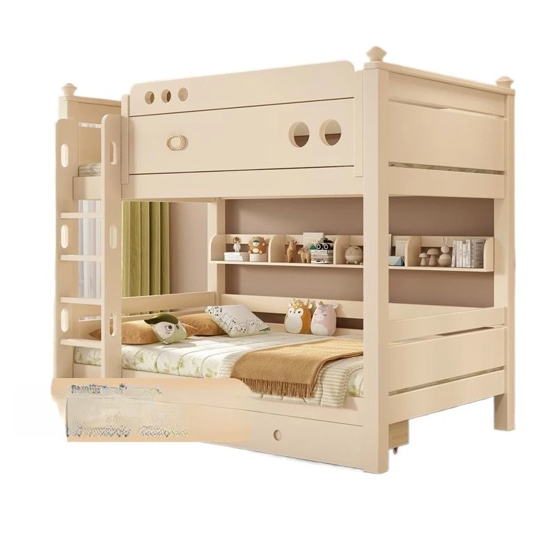 Cream wind all solid wood bunk bed cherry wood bunk two-layer small apartment high and low mother and child bed
