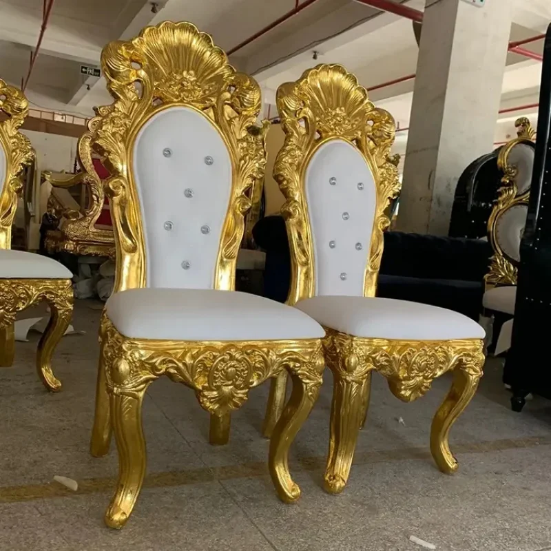 Maßgefertigter Luxus-Wohnzimmer-Ledersessel mit Hoher Rückenlehne, Goldener Königsstuhl, 2 Einzelthronstühle für Veranstaltungen und Hochzeiten