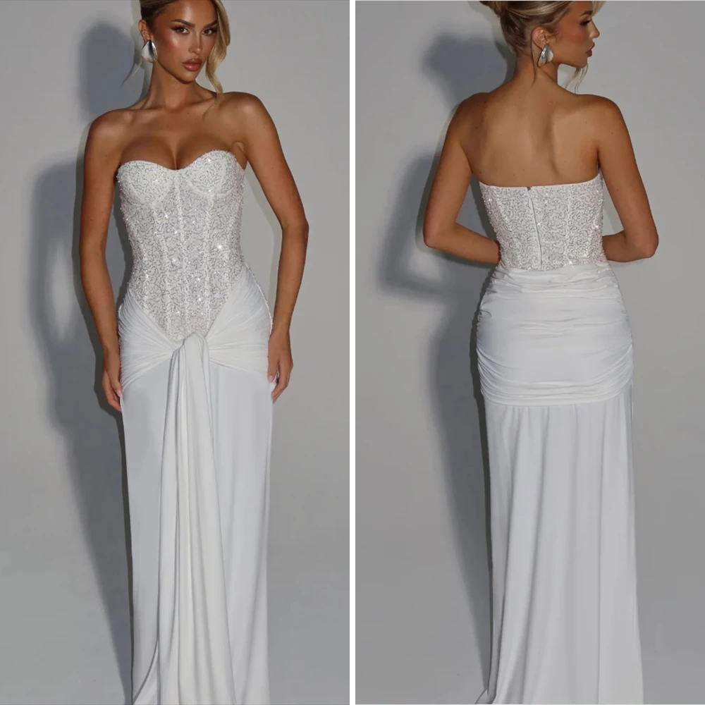 Vestido largo elegante sin tirantes con hombros descubiertos y lentejuelas escalonadas, vestido de noche con cinta y nudo, vestido de fiesta de cóctel