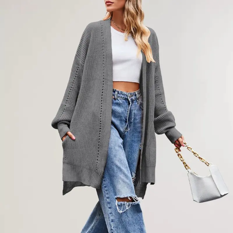 2025 Winter/ Autumn New Style Sweater - Pure Color Loose Knitted Cardigan with Pockets and Outerwear