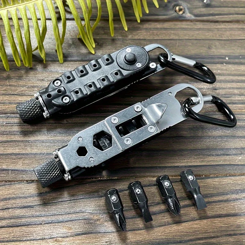 Multifunction Pocket Keychain Screwdriver LED Flashlight Opener Slotted Screwdriver Set Hex Wrench Screwdriver