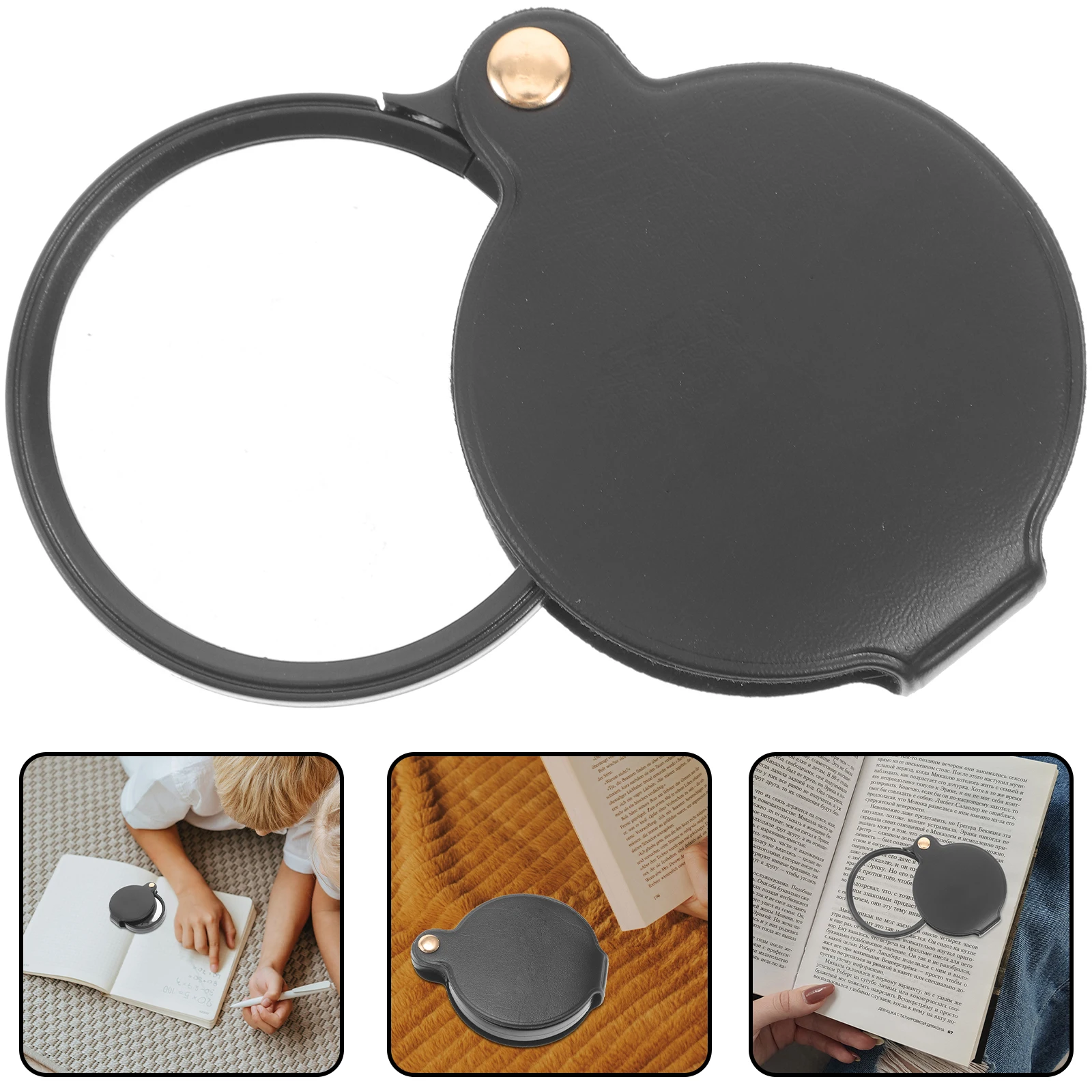 

Folding Magnifying Glass 60MM Black Acrylic Optical Mirror Book Reading Portable H held Great Magnification Lightweight Easy
