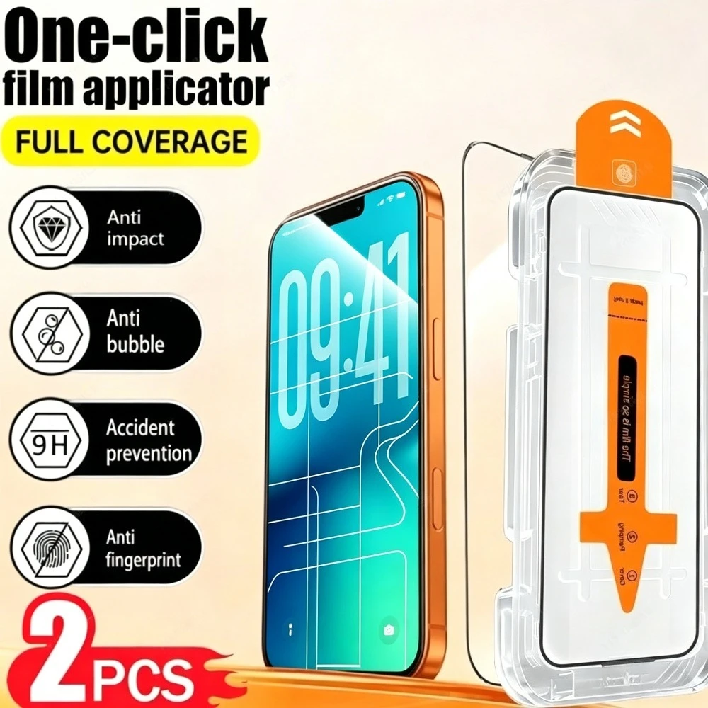 

2Pcs Ultra Clear Screen Protector for iPhone 17 16 15 Pro Max Air 17e 16e 14 13 12 Pro 15 14 Plus Dust Free Installation Glass