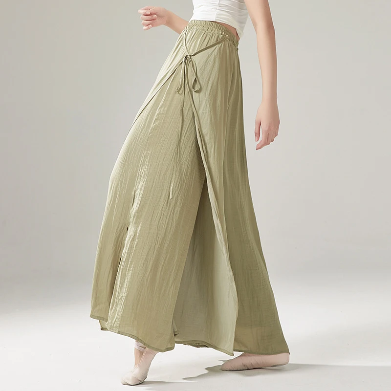 

Women Chiffon Culottes Pants Wide Leg Lace-Up Classical Dance Trousers Flowy Elegant Ballroom Waltz Modern Dance Practice Pants