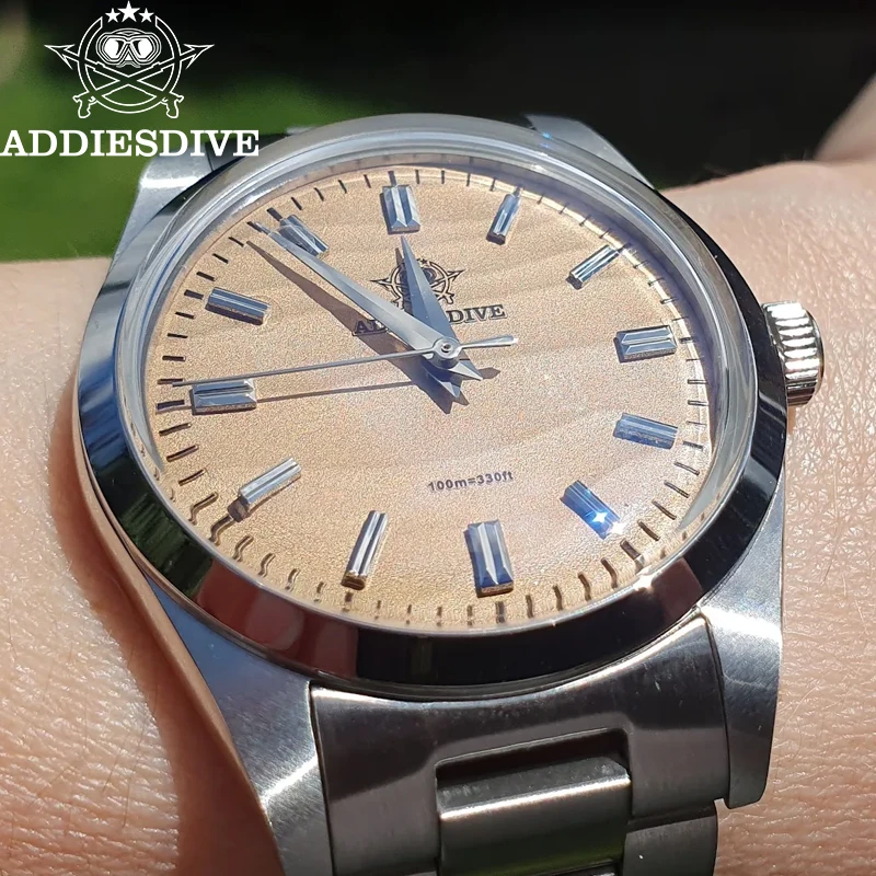 ADDIESDIVE Men Watch AD2030 Sand Dial VH31 Quartz Watch Diving 100m 316L Stainless Steel AR Coating Waterproof 36mm Wristwatch