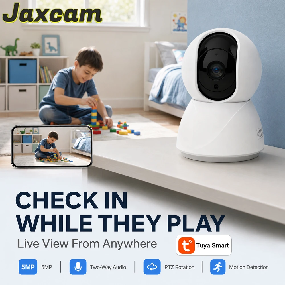 Indoor WiFi Surveillance Camera 5MP HD AI Smart Tracking 360° Pan IR Night Vision Tuya Smart Life App Home IP Cam