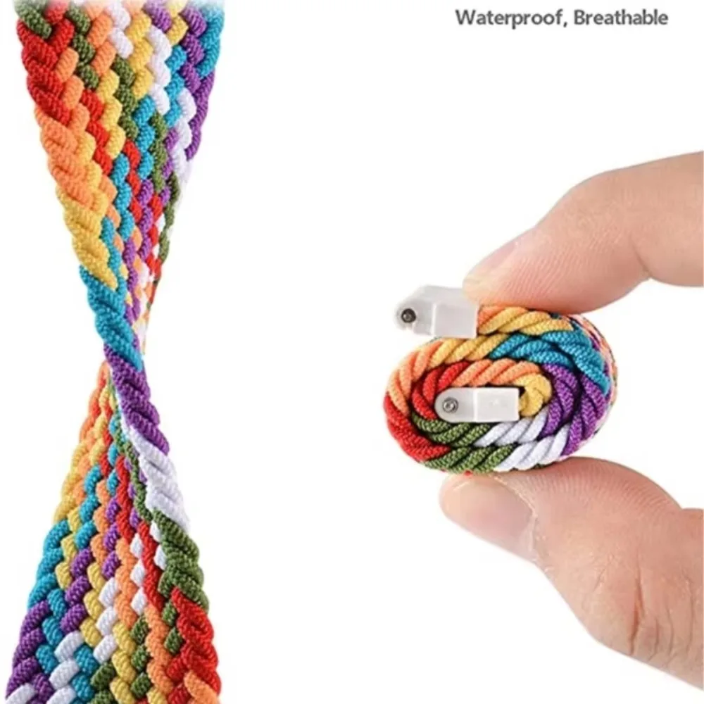 Colorful Rainbow Braided Nylon Loop Band for Samsung Galaxy Watch 20mm 22mm XS S M L XL Elastic Breathable Stretch Men Women
