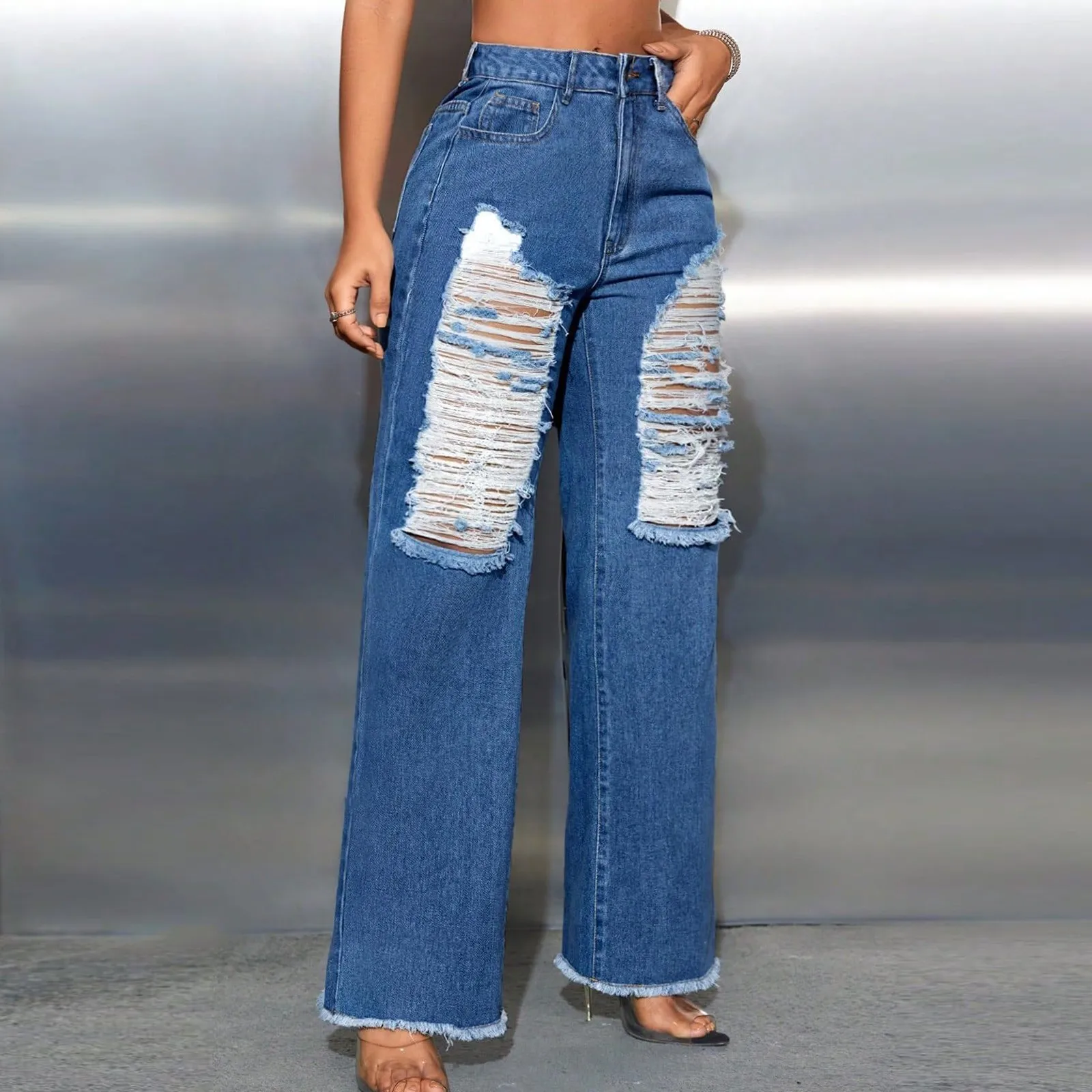 خفيفة الوزن الربيع/الخريف السراويل النساء ممزق الجينز المرأة الجينز مستقيم الساق واسعة العمل السراويل للنساء فضفاض الجينز Y2k Pantalone #1