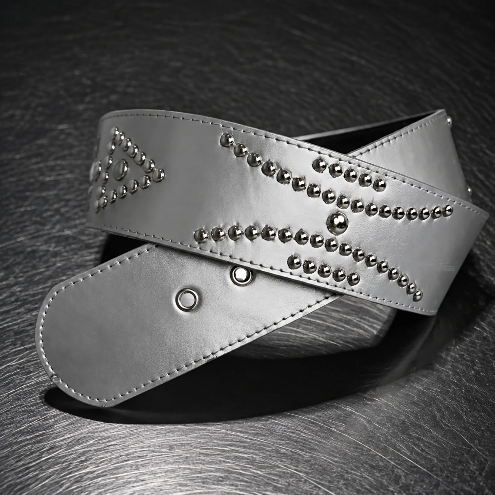 Silver Metal Waist Belt Trendy Studded PU Belt Comfortable Secure Closure for Outdoor Wear, Casual Streetwear