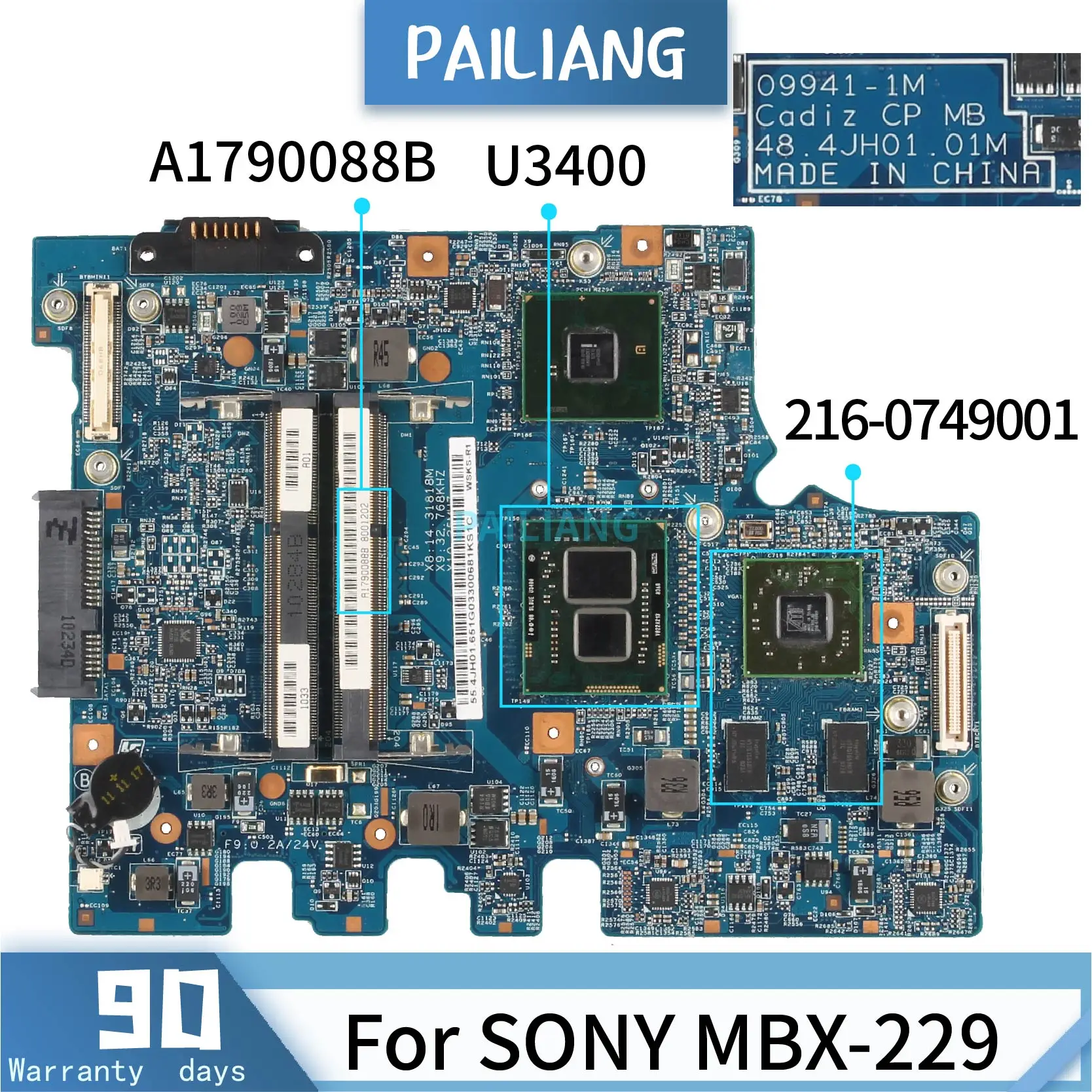 

For SONY MBX-229 Laptop Motherboard A1790088B 09941-1M U3400 216-0749001 Notebook Mainboard