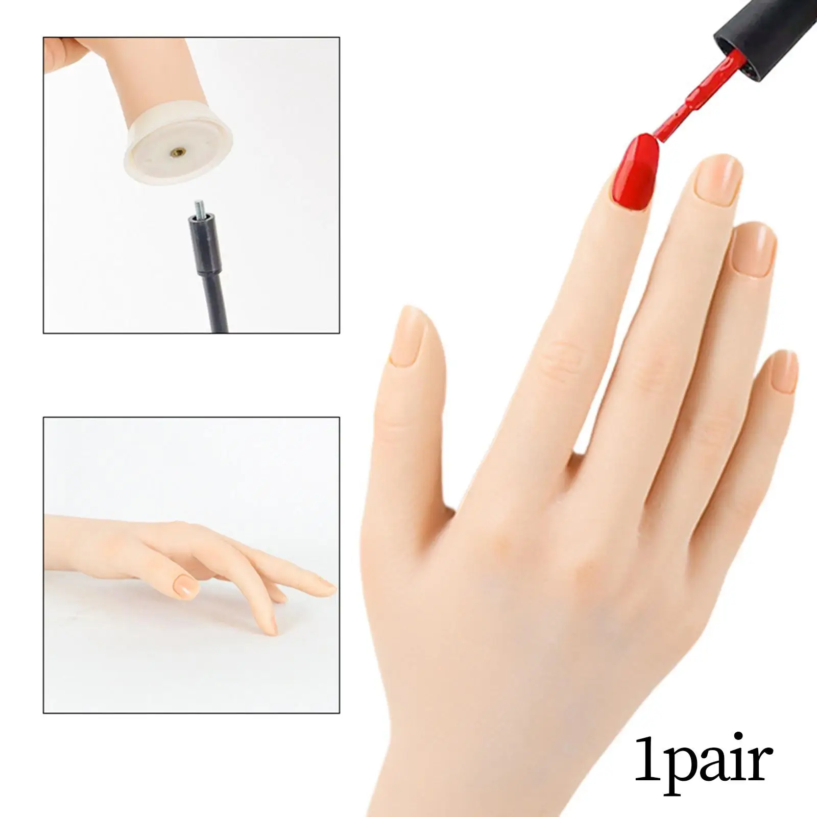 Mannequin Hand with Bendable Fingers for Nail Art Practice Acrylic Display Model Skin Color Resin for Ring Bracelet Props