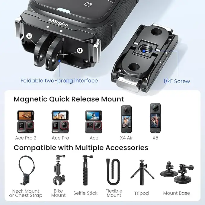 Supporto Magnetico A Sgancio Rapido Per Insta360 X4/Ace Pro – Filettatura 1/4 Compatibile Con Action4 E X3