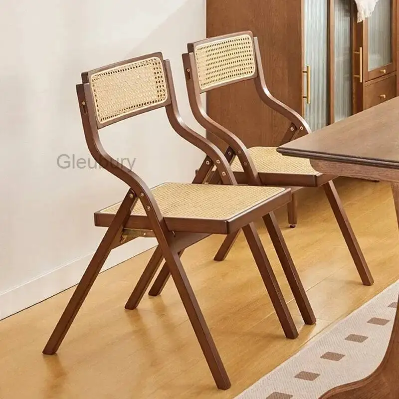 For Comfortable Rattan Chair Bamboo Folding Blue Room Household Dining Simple Backrest Study Designer Home Chair Dining Kitchen