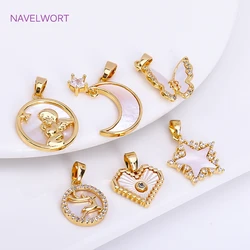 18K Real Gold Plated Moon Charms,Brass Natural Shell Heart Pendants For Necklace Making Fittings,DIY Jewelry Making Accessories