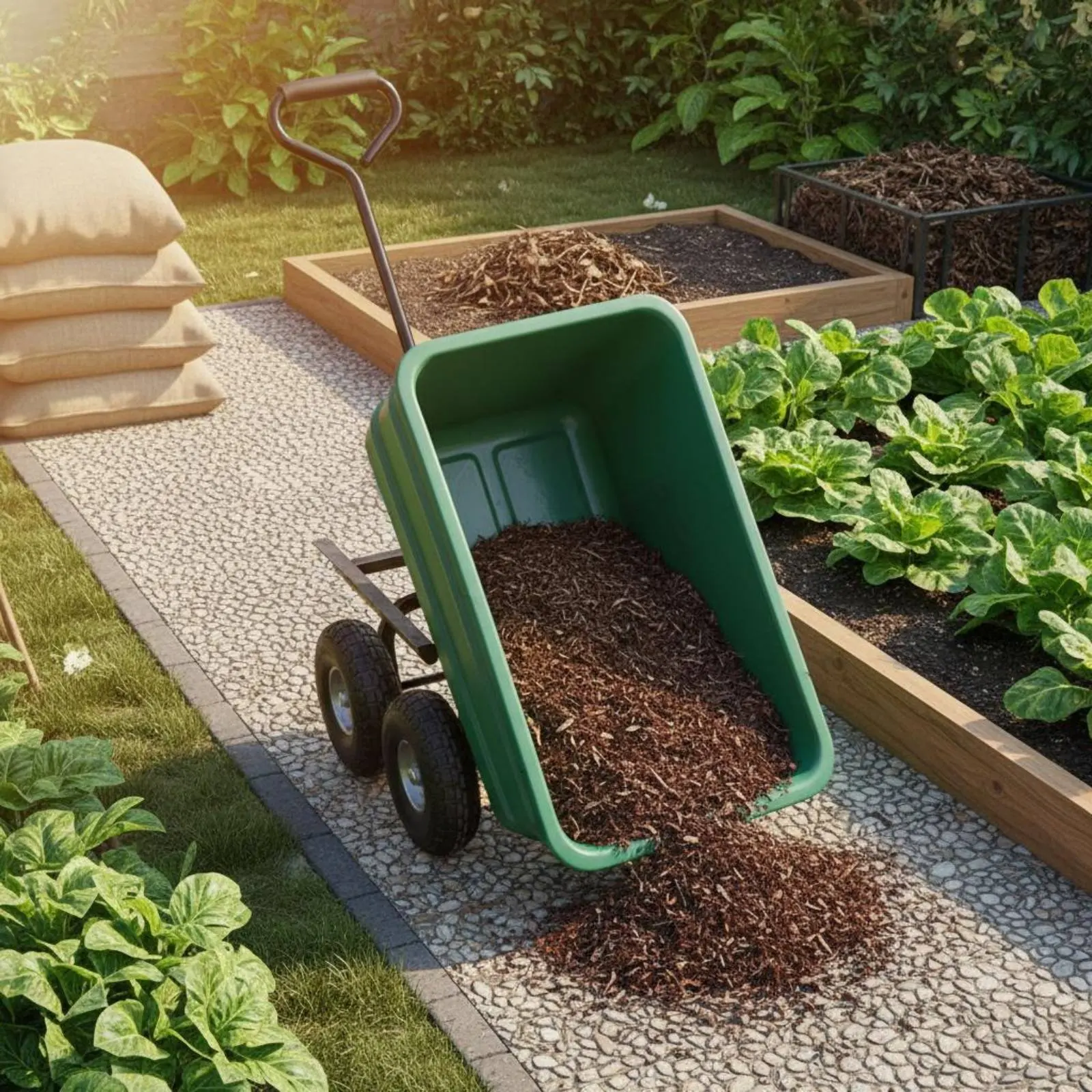Carretilla de Jardín con Ruedas Multisuperficie, Carretilla de Jardín de Polipropileno Resistente, Carretilla de Jardín con Estructura de Acero Reforzado, Carretilla Utilitaria de 4 Ruedas