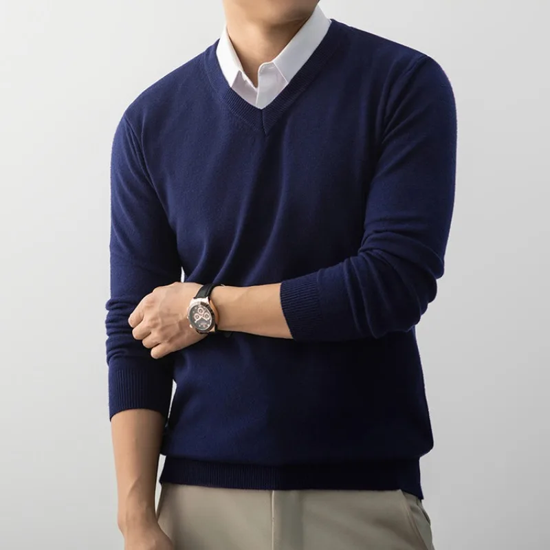

Мужской свитер с v-образным вырезом, стиль Old Money, мягкая шерстяная ткань, шерстяной сенсорный цвет, 5 цветов