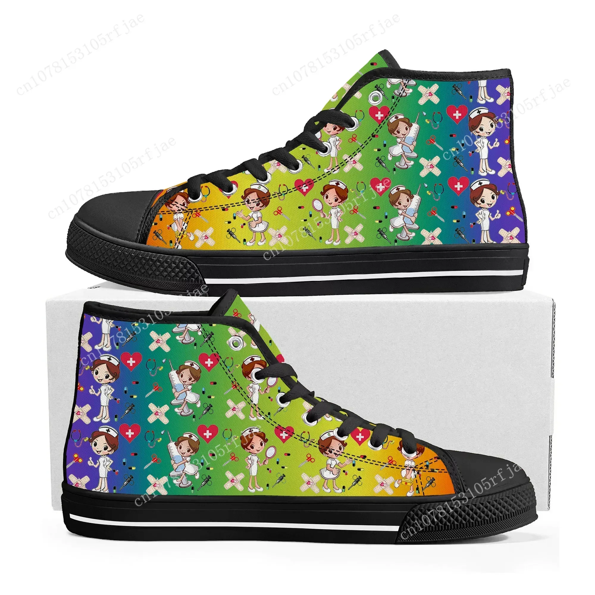 Gradient Nurse Medical Hospital High Top Sneakers Men Women Teenager High Quality Canvas Sneaker Trendy Versatile Sports Shoes