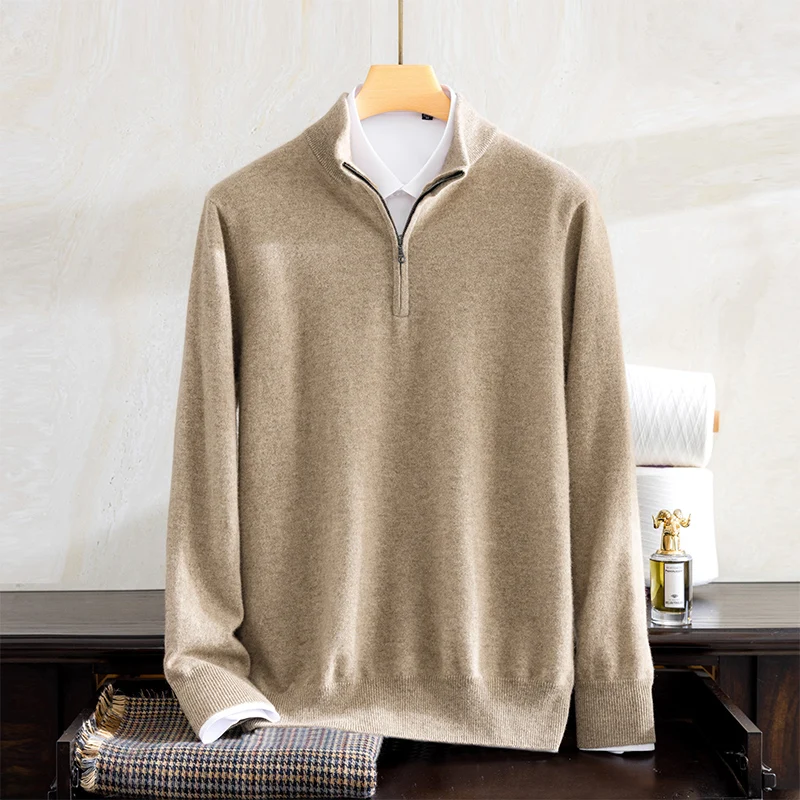 

Class A 100% Pure Cashmere Sweater Men's Standing Neck Half Zippered Pullover Business Casual Knitted Base Sweater Autumn Winter