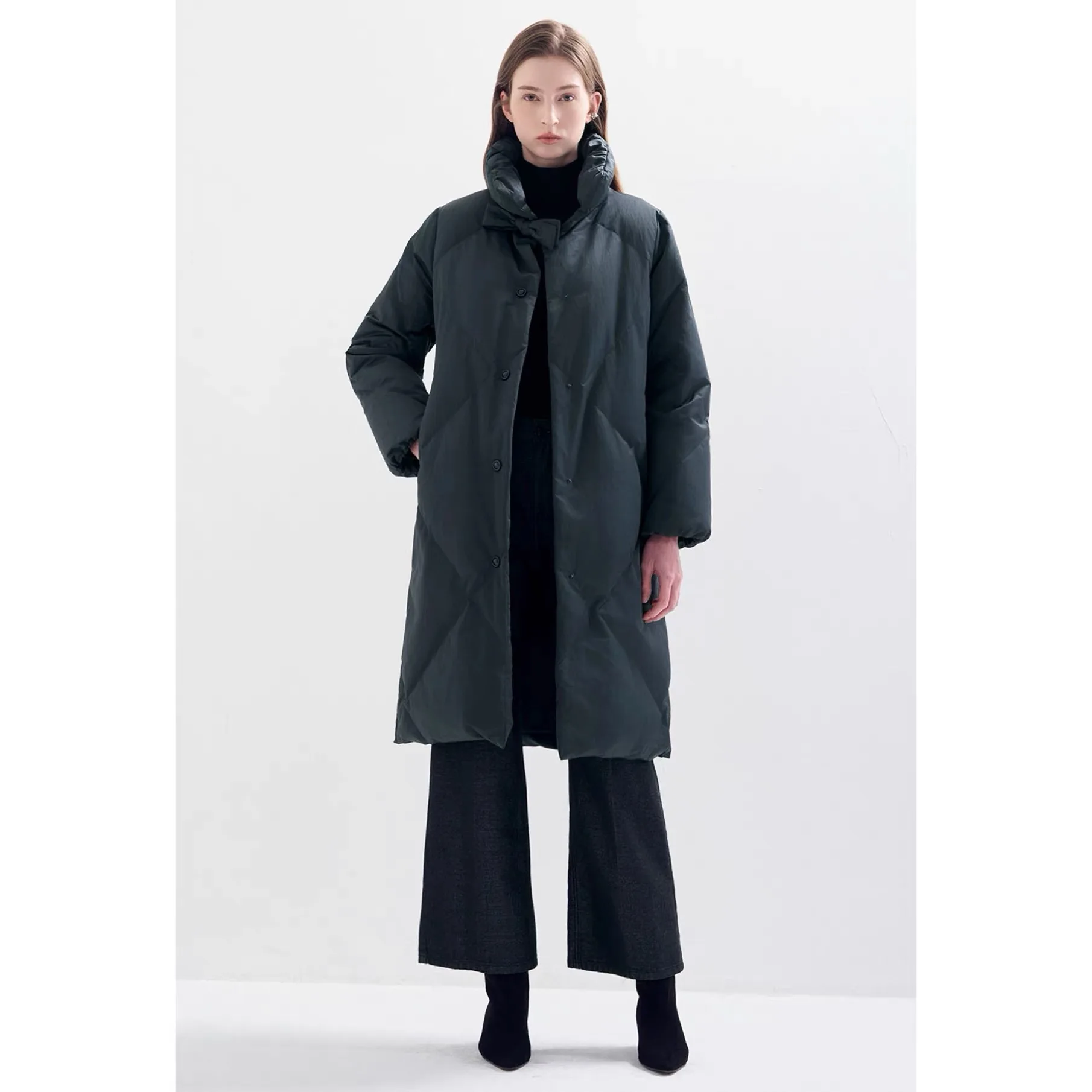 

Lemon Cheese LAN25 Winter Faionable Versatile Stand Collar Knot Decorated Thi Long Goose down Jaet Women's Coat