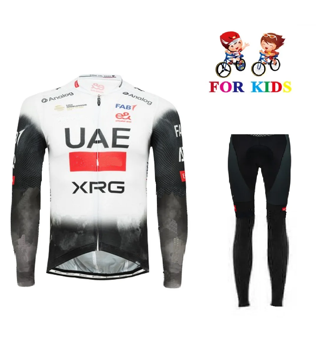 KID'S Children Spring Summer 2025 UAE XRG TEAM Cycling Jerseys  Long Sleeve Men Bike Wear Cycling Clothing with Pants