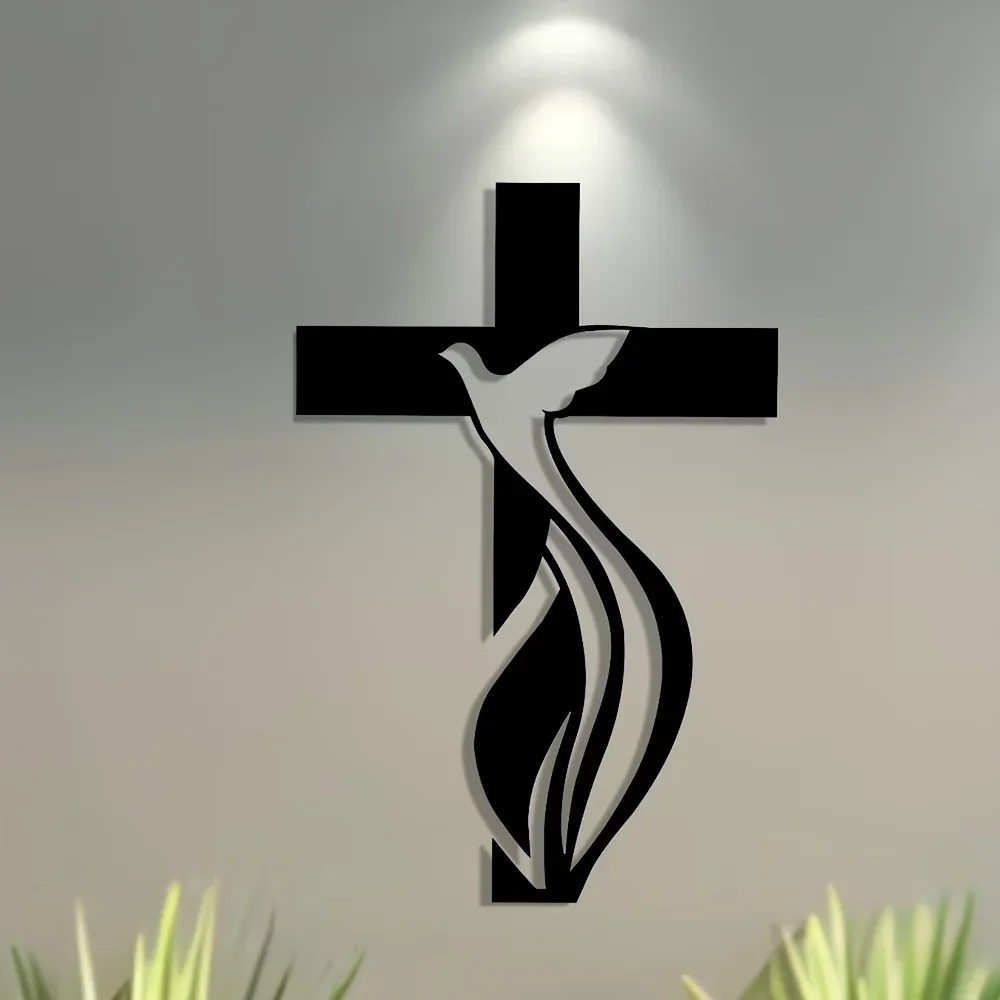 1pc Elegant Metal Wall Art,  Dove & Cross | Minimalist Design - Ideal for Living Room, Bedroom, Home Decor