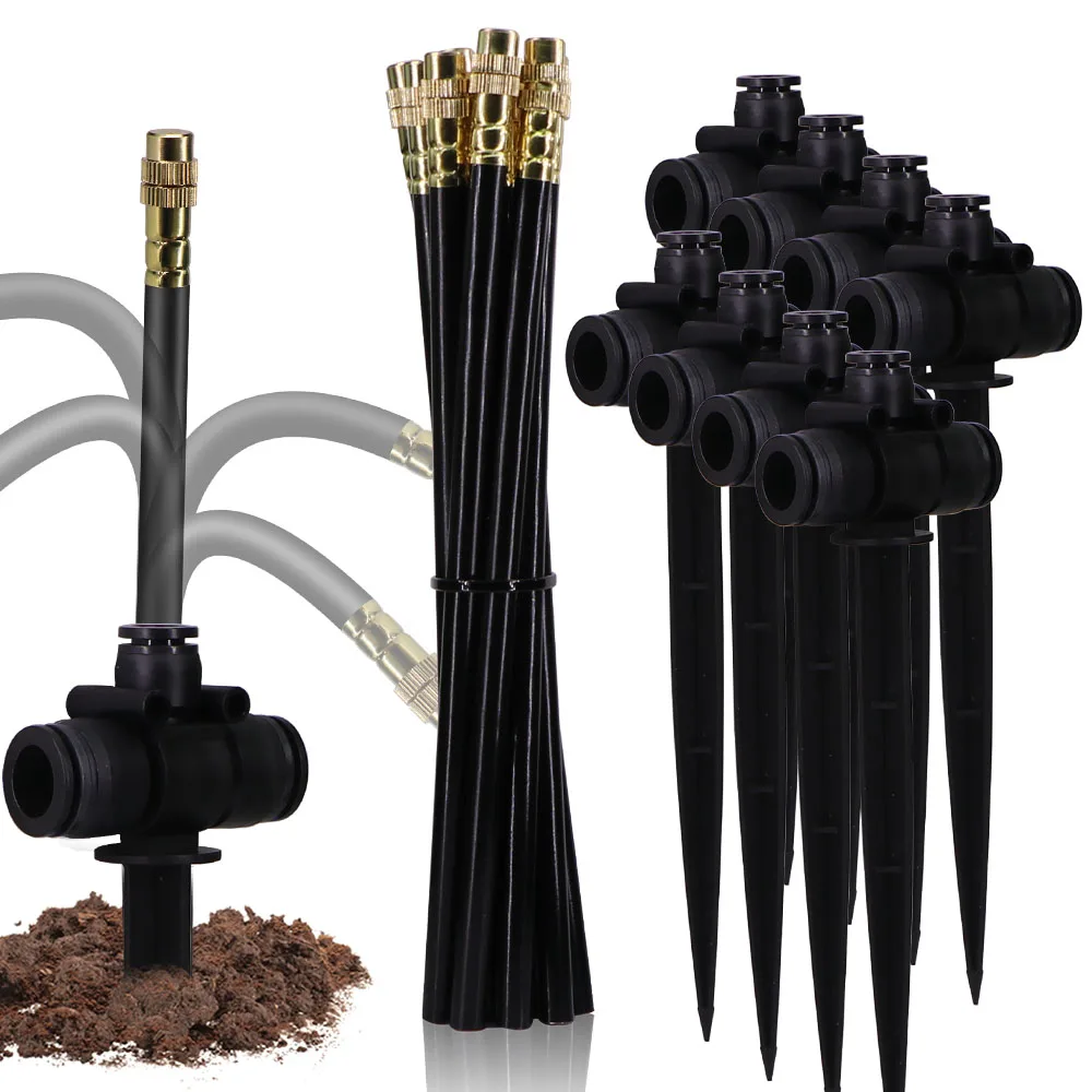 5pcs 3/8' 9/12mm 360° Free-bend Misting Nozzle W/ Stake Outdoor Garden Irrigation Cooling Watering Adjustable Sprinkler Atomizer