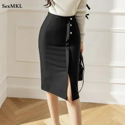 S-5XL Sexy Black Skirt Women 2026 Fashion Elegant High Waist Bodycon Pencil Skirts Korean Style Office Lady Midi Skirt for Work
