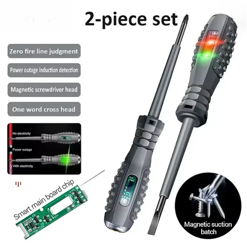 2pcs Word/Cross electrician screwdriver 12-220V Voltage Tester Pen AC/DC Induction Insulated Electricians Screwdriver Hand Tools
