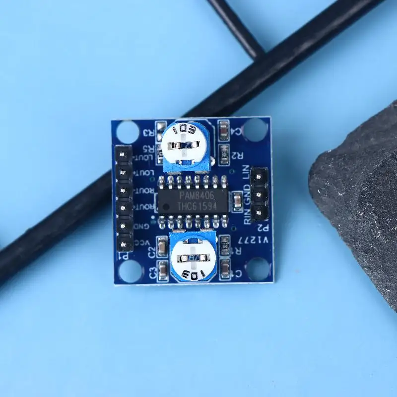 Compact Digital Audio Amplifier Board PAM8406, 5Wx2, Stereo w/ Volume Potentiometer, Available in Packs of 1/3