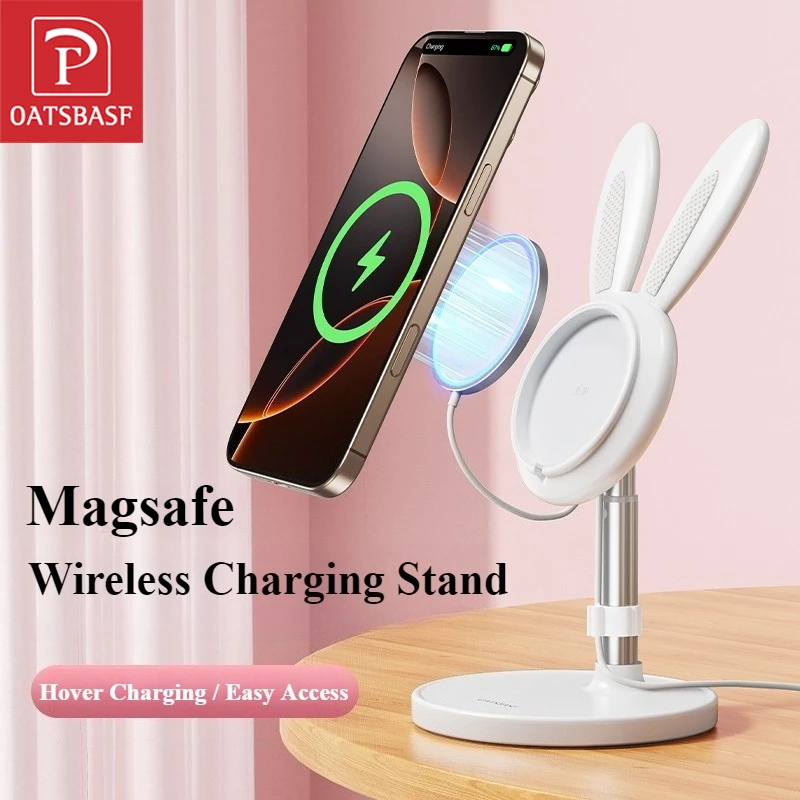 

Oatsbasf Adjustable Desktop Phone Stand Desk Holder Dock for Magsafe Charger for iPhone 16/15/14 Pro Max (Not Included Charger)