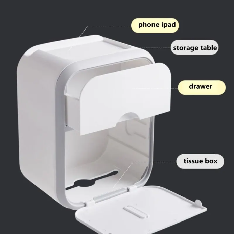 Tissue Box Wall Mounted Waterproof Toilet Tissue Storage Box Multi-function Toilet Paper Holder Box Bathroom Storage Products