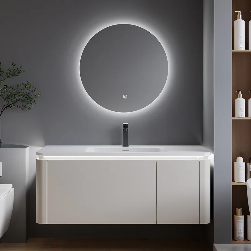 Circular Arc Bathroom Cabinet Induction Light Luxury Skin Bathroom Cabinet Feeling Bathroom Furniture Badekabs Kabinet XYYSG