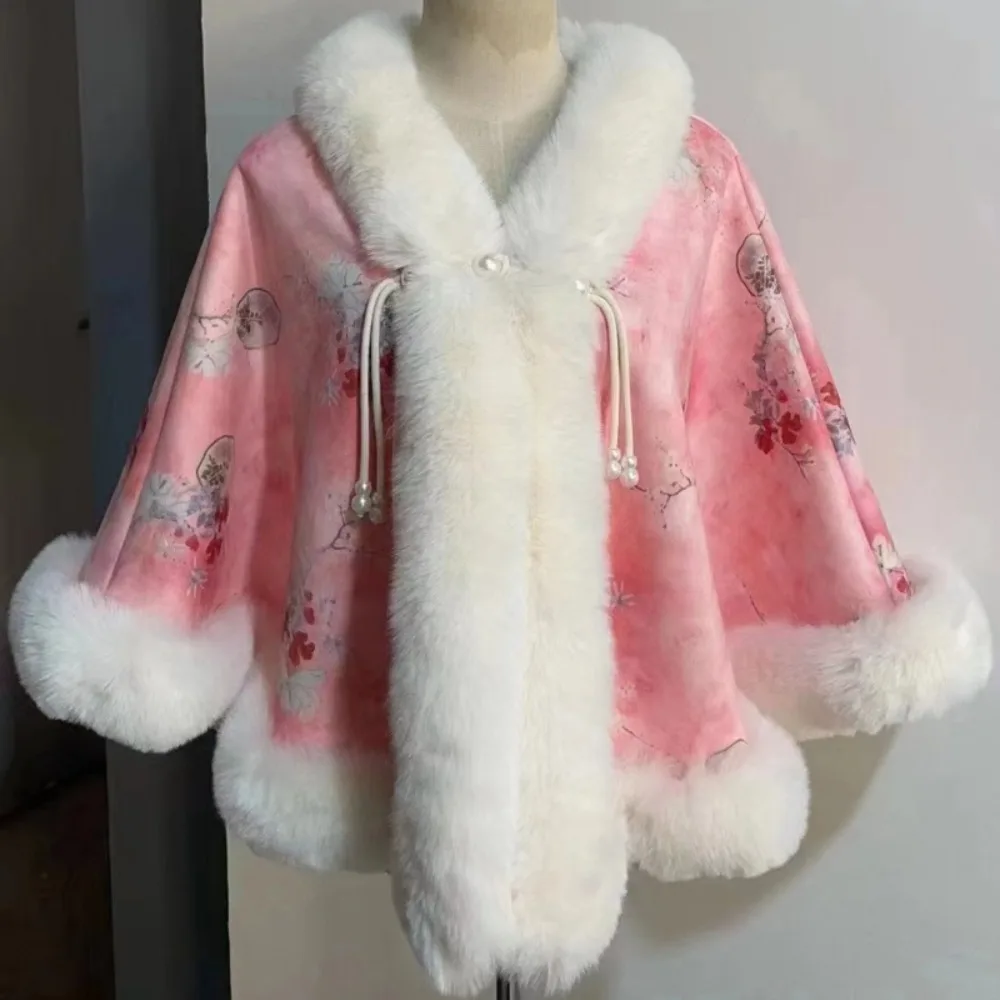 

Зимняя теплая вязаная шаль, элегантный толстый плюшевый шарф, шаль с воротником из искусственного меха в китайском стиле для вечерних платьев, свадебной вечеринки