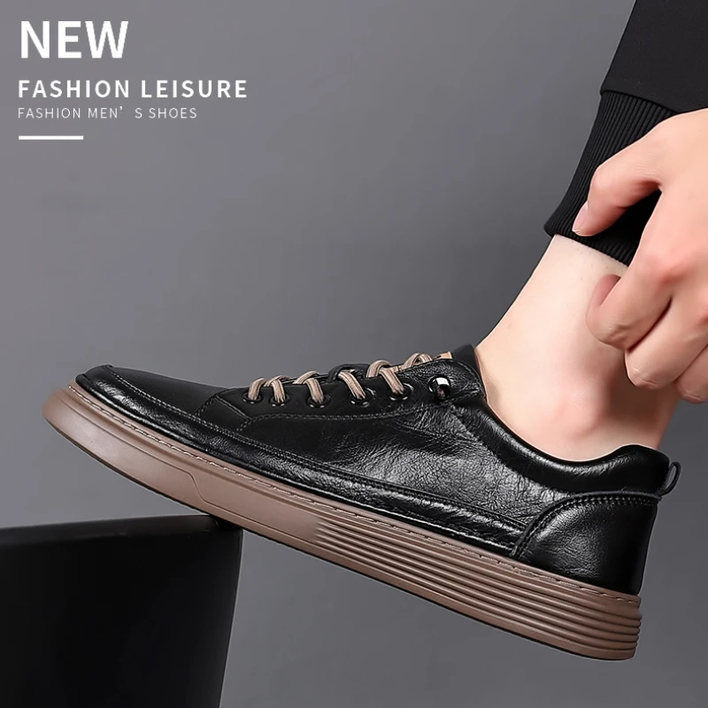 Baskets en cuir véritable faites à la main pour hommes, chaussures Oxford souples, chaussures d'extérieur décontractées, chaussures plates de luxe, marque de mode, qualité