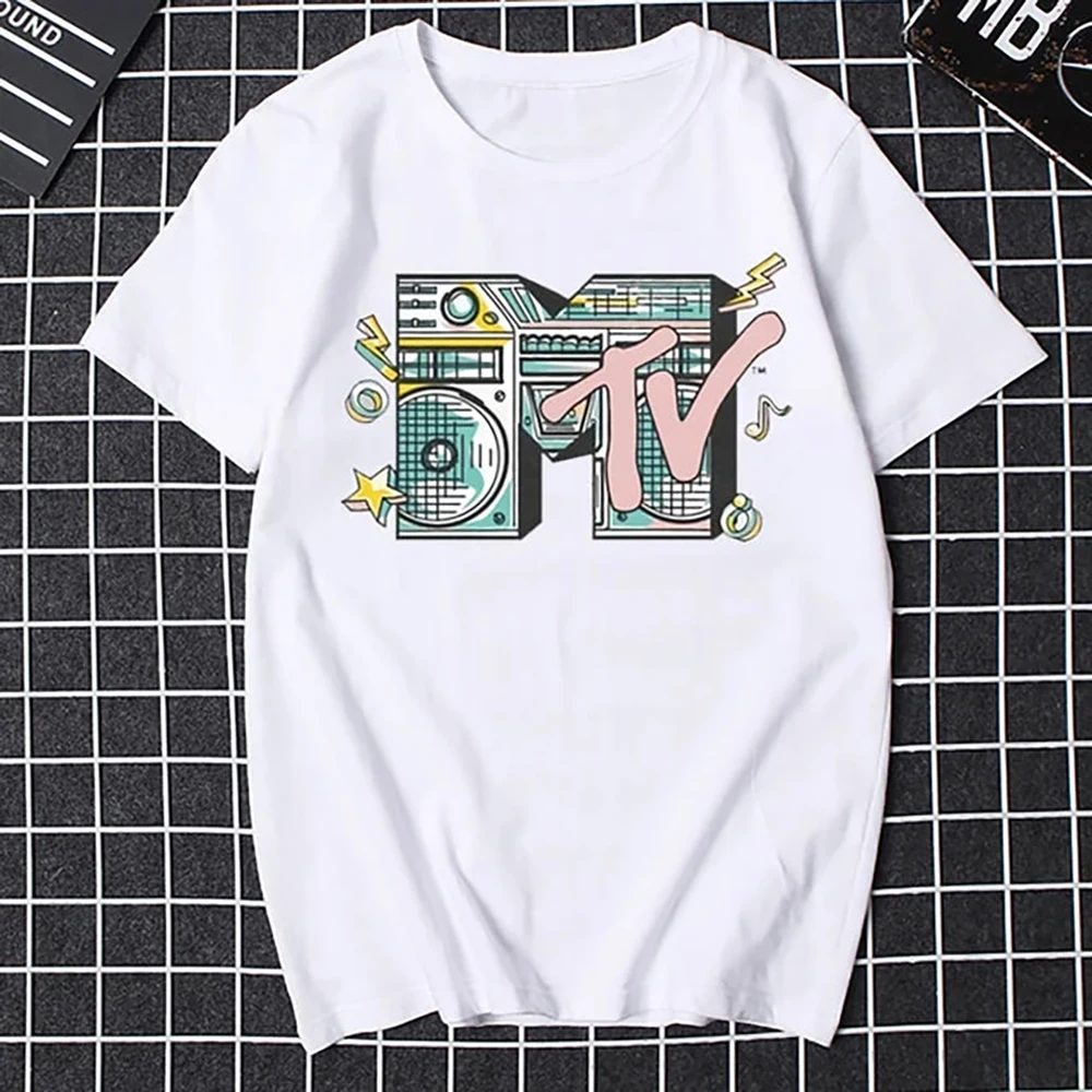 JRJZ Men\'s T-Shirt Mtv Retro Casual Cotton T-Shirt Retro Shirt Pop Music Tv Culture Bands Oversized Tops Men\'s Clothing #913091