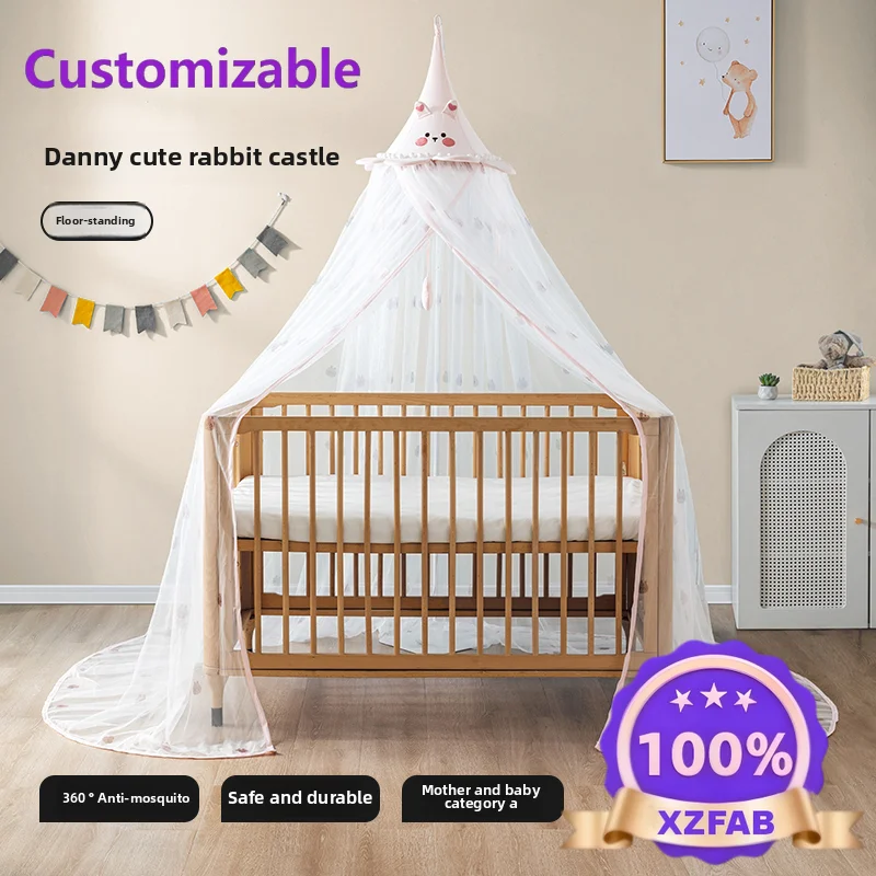 Factory Direct 2026 Children's crib Mosquito net Full cover universal splicing bed with bracket Blackout newborn baby mosquito