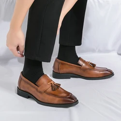 Men' shigh quality Brown leather shoes  Leisure Gentleman Comfortable Men's Lefu Shoes Lightweight and Comfortable  fashion