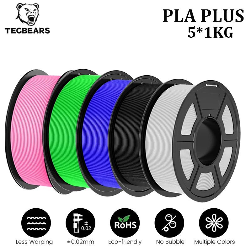 

TECBEARS 5KG PLA Plus 3D Printer Filament PLA+ 1.75mm No Bubbles Vacuum Packaging Neatly Wound Filament for 3D Printer& 3D Pen