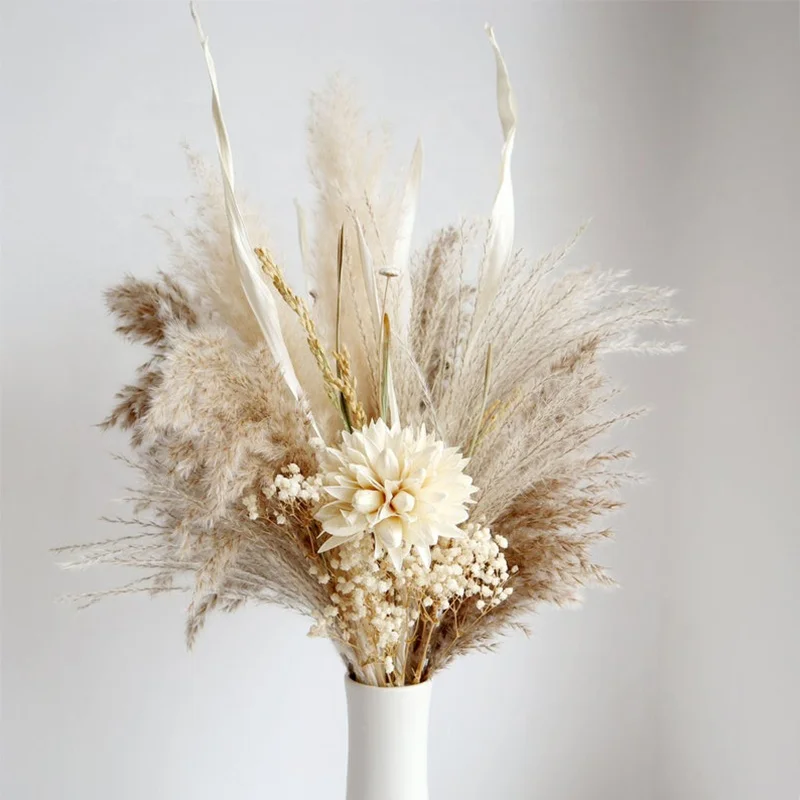 Boho Natural Pampas Grass Dried Flower Bouquet for Wedding Bridle Bouquet Indoor Outdoor Home Garden Kitchen Office Table Vase