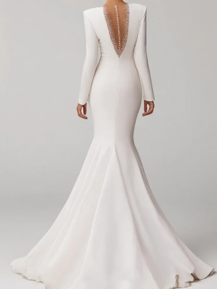 Атласные свадебные платья русалки Свадебные платья Халаты Глубокий v-образный вырез длиной до пола Vestidos по индивидуальному заказу ﻿